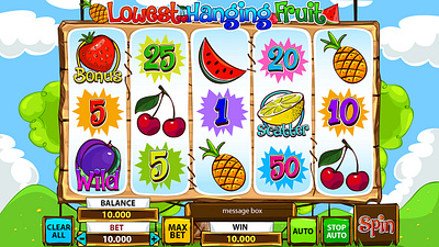 Online casino slot "Lowest Hanging Fruit" - The Main UI design digital art fruits fruits slot fruits themed gambling game art game design game reels gaming gaming design graphic design main ui reels slot design slot designer slot developer slot machine slot reels ui ui design