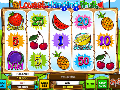 Online casino slot "Lowest Hanging Fruit" - The Main UI design digital art fruits fruits slot fruits themed gambling game art game design game reels gaming gaming design graphic design main ui reels slot design slot designer slot developer slot machine slot reels ui ui design