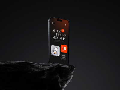 iPhone 15 Pro Mockup on Rock 3d apple device branding dark device download graphic design ios iphone 15 pro iphone mockup mobile mobile mockup mock up mockup phone mockup psd realistic mockup ui