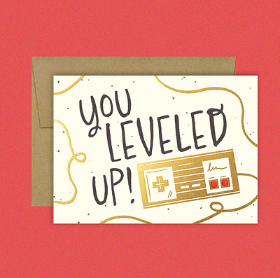 You Leveled Up! Greeting Card graphic design greeting card illustration leveled up nintendo typography