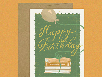 Happy Birthday Books Greeting Card balloon books graphic design greeting card happy birthday illustration typography