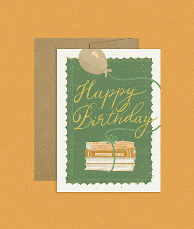 Happy Birthday Books Greeting Card balloon books graphic design greeting card happy birthday illustration typography