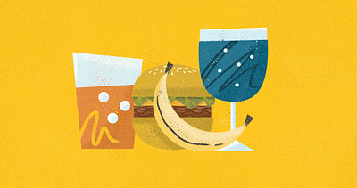 Food & Drinks banana burger drinks food graphic design illustration pop soda wine