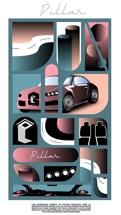 Moodboard voiture Pillar graphic design illustration poster