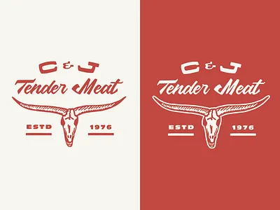 C&J Tender Meat Co. 70s alaska brand branddesign branding butcher flat graphic design groovy illustration local business logo longhorn retro small business texas typography vector vintage