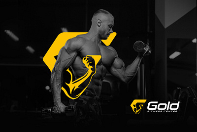 Gold Fitness Center - Logo Design & Branding arm black branding businesscard center design dietitian fitness glogo graphic design graphicdesign gym health logo logodesign personaltrainer pilates sports stronglogo yellow