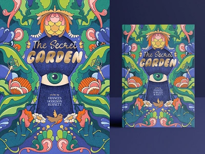 The Secret Garden Book Cover art nouveau bird book cover design book cover illustration classic novel design colorful editorial illo eye flowers foliage gold keys illustration keyhole modern retro psychedelic publishing robin the secret garden vintage illustration