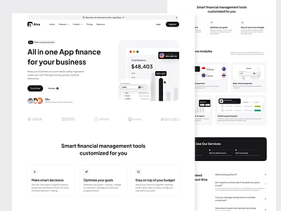 Alva - Financial Payment Landing Page clean design financial financial payment fintech fintech design fintech landing landing page motion graphics payment ui web design xenity studio