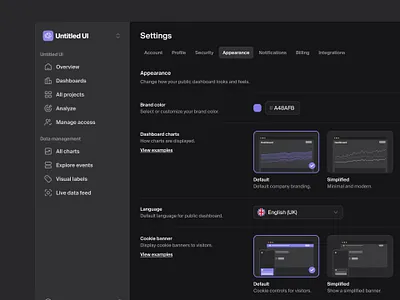 Appearance settings — Untitled UI dark mode dark ui darkmode dashboard design system preferences product design settings ui design ui library user interface