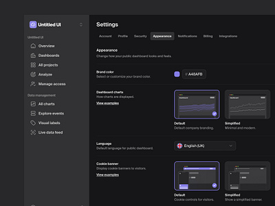 Appearance settings — Untitled UI dark mode dark ui darkmode dashboard design system preferences product design settings ui design ui library user interface