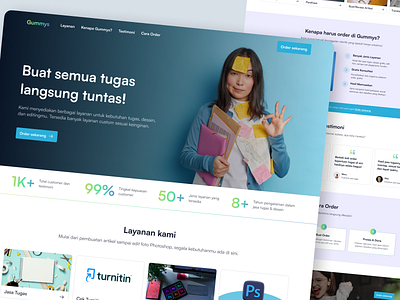 🎨 Gummys Landing Page: Simplifying Services 🎨 blue clean design website design design service jasa tugas landing page modern website services website tasks service ui uidesign uiux uiuxdesign ux uxdesign web design