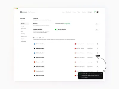 Security settings — Untitled UI alert design system figma figma design system minimal minimalism notification preferences product design settings table tabs ui ui design ui library user interface