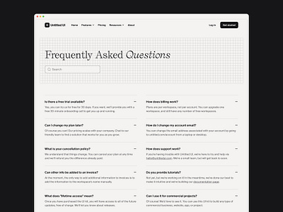 Frequently Asked Questions (FAQs) — Untitled UI beige design system documentation faqs figma design system frequently asked questions minimal minimalism pastel questions ui library web design