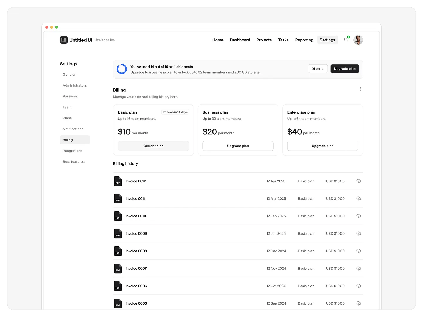 Streamlined Payment History Page Design for User-Friendly Billing Management