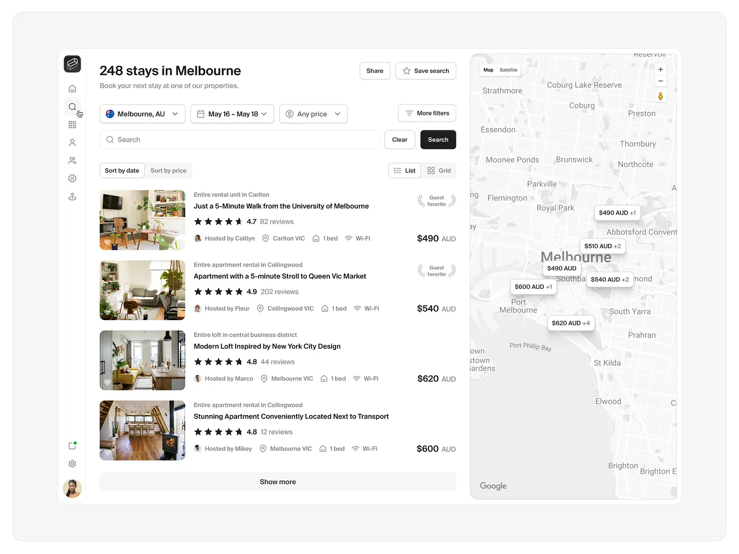 Search Result Examples for Airbnb Listings in Melbourne