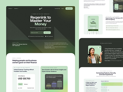 Reqenink - Web Landing Page ai animation app artificial intelligence banking credit card finance fintech gradient green mobile app money pocket saving uiux wallet web animation web design webapp website