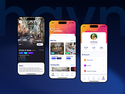 Havn App app app design app lifestyle gradient hospitality lifestyle lifestyle app restaurants strategy ui ui design uiux ux ux design