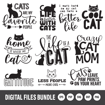 Cat Quotes Vector Set adobe adobe illustrator cats graphic design illustration pets quotes words