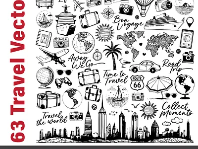 Travel Vector Set adobe adobe illustrator black clipart graphic design illustration quotes travel vacation vintage