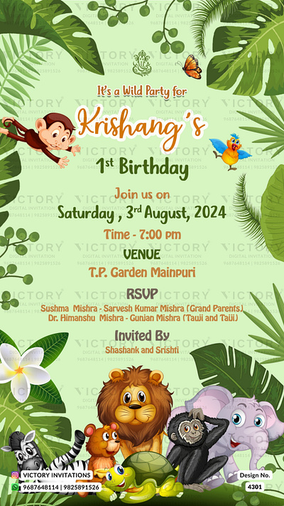 Birthday Party Invitation card in animals design 4301 birthday graphic design illustration invitation photoshop