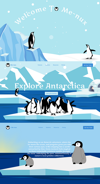 Penguin Page Me-nux antarctica blue graphic design ice penguin uiux webdesigner webdeveloper website