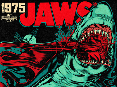 1975 JAWS branding david vicente design digital art dvicente art illustration inking jaws print shark t shirt design