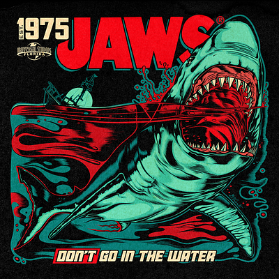 1975 JAWS branding david vicente design digital art dvicente art illustration inking jaws print shark t shirt design