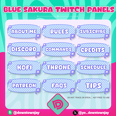 Blue Sakura Twitch Panels branding design graphic design illustration typography