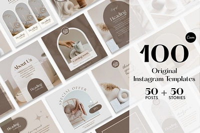 Aesthetic Beige Instagram Templates aesthetic and delicate design aesthetic instagram feed aesthetic templates beige designs brand identity branding kit canva templates easy to edit efficient social media instagram brand instagram post instagram story instagram templates original and unique templates small business social media bundle social media templates