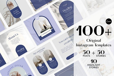 Aesthetic Blue Instagram Templates aesthetic instagram feed blue color palette branding kit canva templates ceramics digital marketing digital product easy to customize efficient social media highlight cover instagram post instagram posts stories instagram story instagram templates original and unique templates small business social media templates