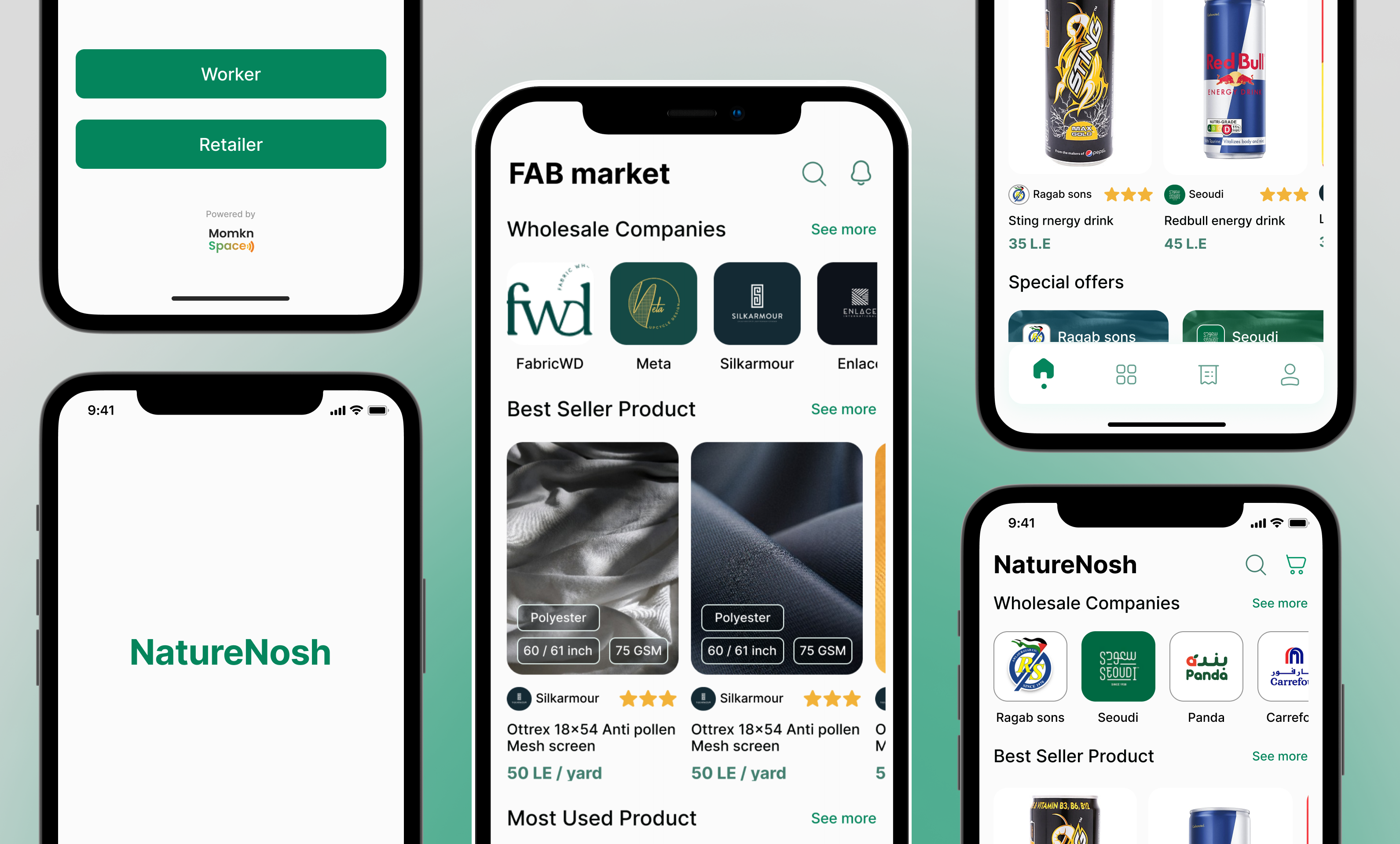 NatureNosh Wholesale supply app 3d app branding figma graphic design market mobile mockup ui wholesupply
