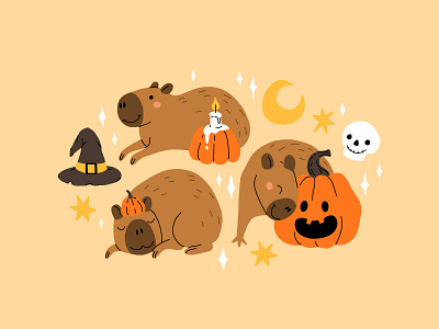 Halloween capybara set capybara cartoon character concept cute design flat halloween illustration vector