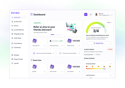 ai_licia - AI Assistant for Streamers ai ai assistant app design dashboard dashboard ai desktop app desktop web app ux design ux ui