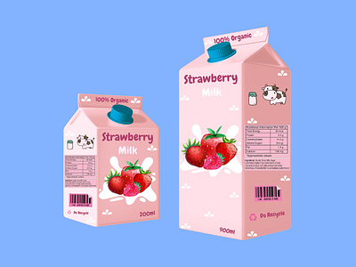 Strawberry Milk 🍓 barcode branding carton companies cow design designing graphic design illustration industries logo milk milk carton nutrition facts recycle strawberies typography ui ux vector