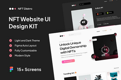 NFT Distro - NFT Website UI Design KIT nft analysis design nft auction design nft chart design nft compliance design nft creation design nft dashboard design nft education design nft investment design nft issuance design nft legal design nft market data visualization nft marketplace ui nft news design nft portfolio design nft security design nft tax design nft trading ui nft wallet design