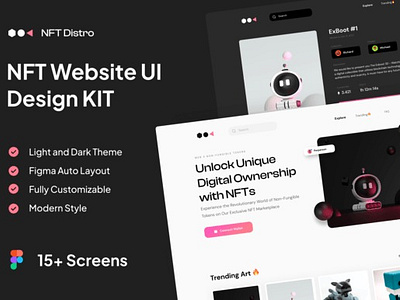 NFT Distro - NFT Website UI Design KIT nft analysis design nft auction design nft chart design nft compliance design nft creation design nft dashboard design nft education design nft investment design nft issuance design nft legal design nft market data visualization nft marketplace ui nft news design nft portfolio design nft security design nft tax design nft trading ui nft wallet design