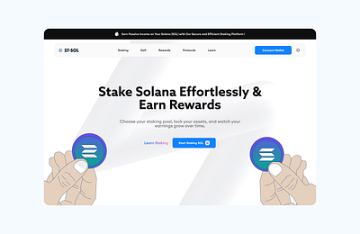 Stake Token Hero - Solana blockchain crypto dashboard defi design hero section illustration solana stake solana stake token tokenised ui ui design web 3 web design web3 design website website design