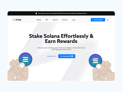 Stake Token Hero - Solana blockchain crypto dashboard defi design hero section illustration solana stake solana stake token tokenised ui ui design web 3 web design web3 design website website design