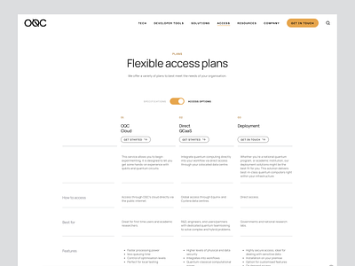 OQC — Access Plans access clean computing design desktop membership minimal minimalist plan plans product design quantum solutions switch table toggle ui ux web website