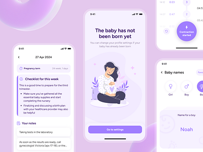 Pregnancy Mobile App Design app design health mobile mobile app.mobile app design pink pregnancy purple ui ui design ux ux design wellness woman women health