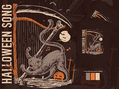 Halloween Song animal cat catillustration design handdrawn happyhalloween horror illustration tshirt design vintage vintage design