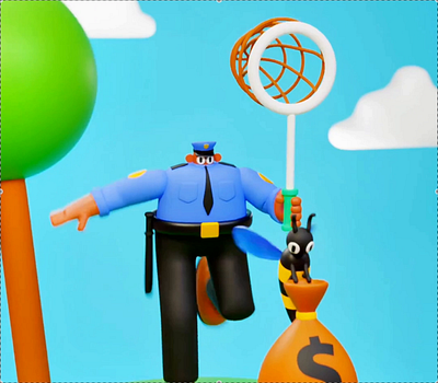 Chase 3d animation 3d illustration character design chase funny motion graphics police runninng wasp