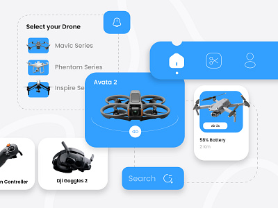 Drone App UI Design Elements app app design elements app ui elements application drone app interaction design interface mobile design ui controls ui design ui elements ui kit user experience