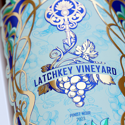 Latchkey Vineyard label and modelling 3d branding graphic design