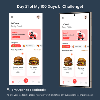 Day 21/100 - Food Delivery App Home Screen ui