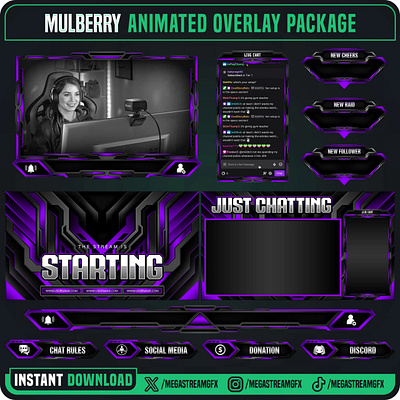 Violet Stream Overlay - Clean Overlay | Stream Overlays Package kick overlays