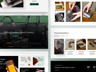 Lezar: Shopify Store UI bag ecommerce figma green landing page leather shopify shopify store shopify theme store ui ux wallet web design woocommerce