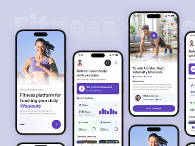 Fitness & Workout App android bold cardio chart clean dashboard design exercise fitness gym ios minimal design mobile app sports tracker typography ui ux workout yoga