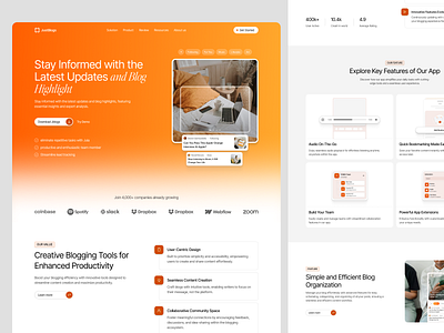 JustBlog - Blog Landing Page Website app article blog blogging clean design journal landing page modern post ui uiux web web app web design website