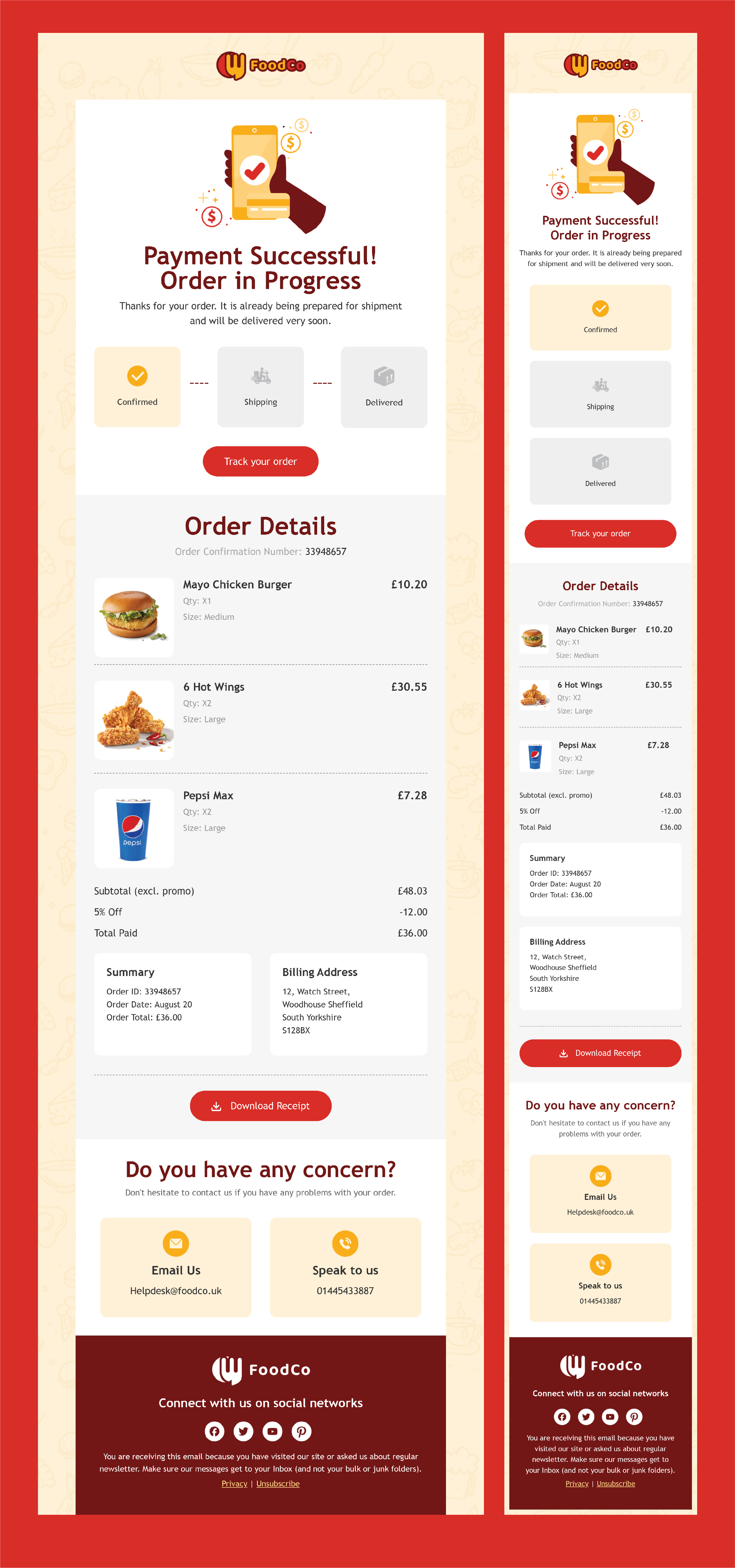 FoodCo Order invoice delivery email email design email design templates email designs email invoice design email newsletter email order process email templates food email design order process email shipping email successful email